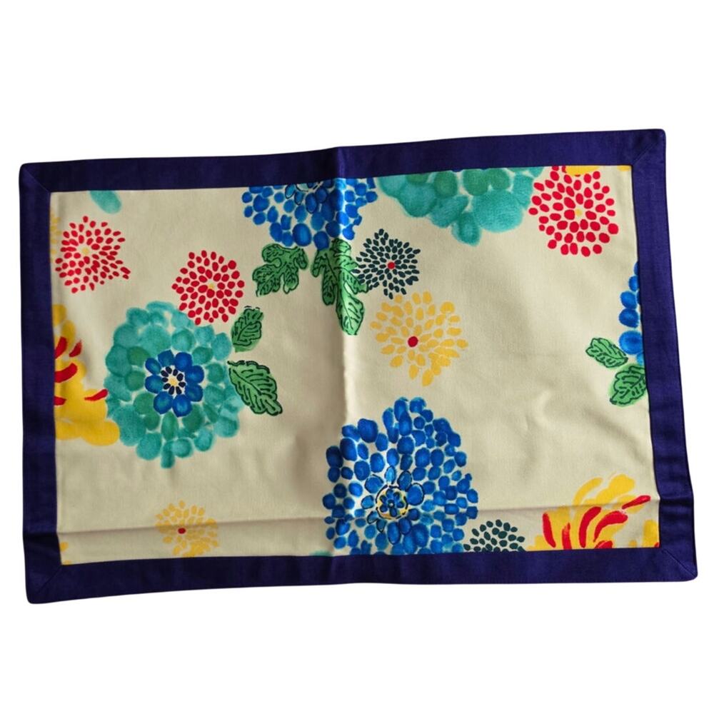 Sam Mackenzie Floral Fabric Placemat (13" x 19") – Royal Blue Border- Set of 6